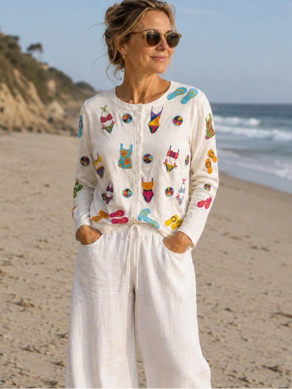 Michael Simon vintage beach day patchwork cotton cardigan